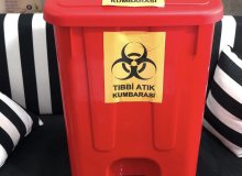 TIBBİ ATIK KUMBARASI BASKILI 65LT PEDALLI ÇÖP KOVASI